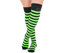 Crazy Chick New Ladies Girls Stripe Stripy Striped Over The Knee Thigh High Long Socks Assorted Colours UK Size 4-6 (Black & Green)