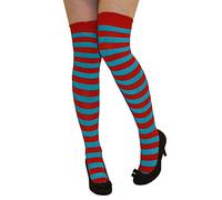 Crazy Chick New Ladies Girls Stripe Stripy Striped Over The Knee Thigh High Long Socks Assorted Colours UK Size 4-6 (Red Turquoise)