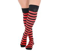 Crazy Chick New Ladies Girls Stripe Stripy Striped Over The Knee Thigh High Long Socks Assorted Colours UK Size 4-6 (Black & Red)