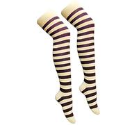 Crazy Chick New Ladies Girls Stripe Stripy Striped Over The Knee Thigh High Long Socks Assorted Colours UK Size 4-6 (Purple White)