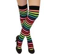 Crazy Chick New Womens Over The Knee Long Horizontal Stripe Print Ladies Thigh High Striped Patterned Overknee Socks (Multicolored)