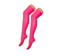 Crazy Chick New Womens Over The Knee Long Horizontal Stripe Print Ladies Thigh High Striped Patterned Overknee Socks (Pink)