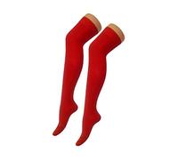 Crazy Chick New Womens Over The Knee Long Horizontal Stripe Print Ladies Thigh High Striped Patterned Overknee Socks (Red)