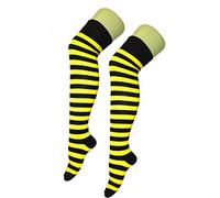 New Womens Over The Knee Long Horizontal Stripe Print Ladies Thigh High Striped Patterned Overknee Socks By Angies Fashion Ltd (black/red stripes)
