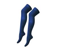 New Womens Over The Knee Long Horizontal Stripe Print Ladies Thigh High Striped Patterned Overknee Socks (Navy)
