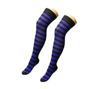 Crazy Chick New Womens Over The Knee Long Horizontal Stripe Print Ladies Thigh High Striped Patterned Overknee Socks By Angies Fashion Ltd (black/blue stripes)