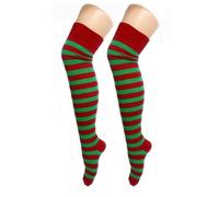 Crazy Chick Over the Knee Red and Green Striped Socks, Perfect for Christmas (Size 4-6.5)