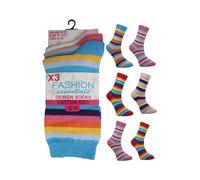 Crazy Chick® Pack of 3 Ladies Plain Striped Patterned Everyday Socks - Women's Cotton Rich Socks for work and Casual Wear UK Shoe Size 4-7 (Stripe Socks)