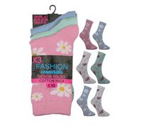 Crazy Chick® Pack of 3 Ladies Plain Striped Patterned Everyday Socks - Women's Cotton Rich Socks for work and Casual Wear UK Shoe Size 4-7 (Pastel Colour Design Socks)