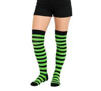 Crazy Chick® Stripe Over The Knee Socks Thigh High Girls Stretchy OTK Socks Fancy Dress (Black & Green)