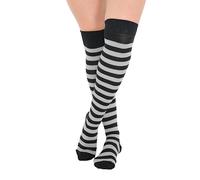 Crazy Chick® Stripe Over The Knee Socks Thigh High Girls Stretchy OTK Socks Fancy Dress (Black & Grey)