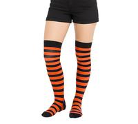Crazy Chick® Stripe Over The Knee Socks Thigh High Girls Stretchy OTK Socks Fancy Dress (Black & Orange)
