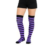 Crazy Chick® Stripe Over The Knee Socks Thigh High Girls Stretchy OTK Socks Fancy Dress (Black & Purple)