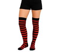 Crazy Chick® Stripe Over The Knee Socks Thigh High Girls Stretchy OTK Socks Fancy Dress (Black & Red)