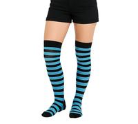 Crazy Chick® Stripe Over The Knee Socks Thigh High Girls Stretchy OTK Socks Fancy Dress (Black & Turquoise)