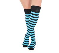 Crazy Chick® Stripe Over The Knee Socks Thigh High Girls Stretchy OTK Socks Fancy Dress (Black & Turquoise)
