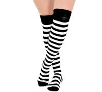 Crazy Chick® Stripe Over The Knee Socks Thigh High Girls Stretchy OTK Socks Fancy Dress (Black & White)