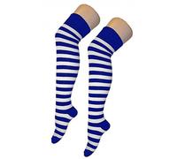 Crazy Chick® Stripe Over The Knee Socks Thigh High Girls Stretchy OTK Socks Fancy Dress (Blue & White)