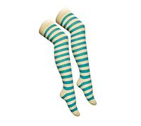 Crazy Chick® Stripe Over The Knee Socks Thigh High Girls Stretchy OTK Socks Fancy Dress (Turquoise & White)