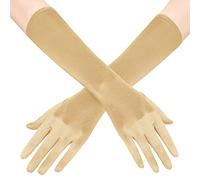 Crazy Chick WickedFun Women's Long Satin Evening Gloves Stretchy 1920s Opera Evening Party Long Mittens Sexy Dance Wedding Prom Gloves (Golden)