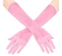 Crazy Chick WickedFun Women's Long Satin Evening Gloves Stretchy 1920s Opera Evening Party Long Mittens Sexy Dance Wedding Prom Gloves (Pink)