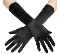 Crazy Chick WickedFun Women's Long Satin Evening Gloves Stretchy 1920s Opera Evening Party Long Mittens Sexy Dance Wedding Prom Gloves (Black)