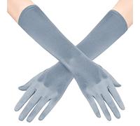 Crazy Chick WickedFun Women's Long Satin Evening Gloves Stretchy 1920s Opera Evening Party Long Mittens Sexy Dance Wedding Prom Gloves (Silver)
