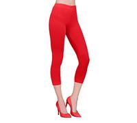 Crazy Chick® Women Cropped 3/4 Length Cotton Legging Soft Extra Comfort Capri Pants Plus Size UK 8-30 (Red, 20)