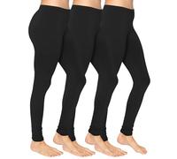 Crazy Chick Womens 3 Packs Cotton Full Length Leggings, Ladies Soft Stretchy Lightweight Skinny Elastic Waist Workout Gym Yoga Pants Plus Size 8-30, (Black (Pack of 3) - 8)