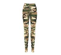 Crazy Chick® Womens Cotton Camouflage Full Length Leggings, Ladies Soft Camo Army Printed Stretchy Elasticated Waist Skinny Workout Running Gym Tights UK Plus Size 8 to 16, 14