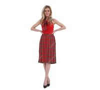 Crazy Chick® Women's Pleated Red Tartan Skirts Check Ladies 26" - Box Pleated Elasticated Waistband Skirts 26" Length Knee Length (S/M)