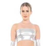 Crazy Chick® Women's Shiny Metallic Bandeau Boob Tube - Ladies Strapless Stretch Vest Bra Crop Top UK Sizes S-XL (Silver, L-XL)