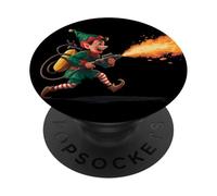 Crazy Christmas Elf with Flamethrower Costume PopSockets Adhesive PopGrip