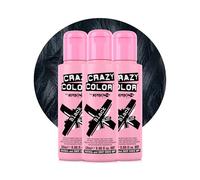Crazy Color Black Semi-Permanent Trio Hair Dye. Highly Pigmented Blue Black Conditioning & Oil Nourishing Vegan Formula | No Bleach or Ammonia | 300ml