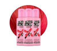 Crazy Color Fire Red Hair Dye Trio 300ml | Vibrant Semi Permanent, Highly Pigmented Pillarbox Red Conditioning & Oil Nourishing Vegan Formula | No Bleach or Ammonia