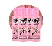 Crazy Color Metallic Rose Gold Semi-Permanent 4 Pack Quad Hair Dye. Highly Pigmented Metallic Peach Conditioning & Oil Nourishing Vegan Formula No Bleach or Ammonia 400ml