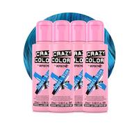 Crazy Color Vibrant Capri Blue Semi-Permanent 4 Pack Quad Hair Dye. Highly Pigmented Electric Blue Conditioning & Oil Nourishing Vegan Formula No Bleach or Ammonia 400ml
