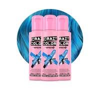 Crazy Color Vibrant Capri Blue Semi-Permanent Trio Hair Dye. Highly Pigmented Electric Blue Conditioning & Oil Nourishing Vegan Formula | No Bleach or Ammonia | 300ml