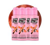 Crazy Color Vibrant Coral Red Semi-Permanent 4 Pack Quad Hair Dye. Highly Pigmented Copper Conditioning & Oil Nourishing Vegan Formula No Bleach or Ammonia 400ml
