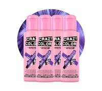 Crazy Color Vibrant Hot Purple Semi-Permanent 4 Pack Quad Hair Dye. Highly Pigmented Royal Purple Conditioning & Oil Nourishing Vegan Formula No Bleach or Ammonia 400ml