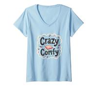 Crazy Comfy Freak in The Sheets Cozy Bedtime Humor V-Neck T-Shirt, Women, Baby Blue, S