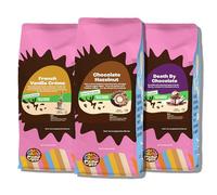 Crazy Cups Decaf Flavored Ground Coffee Variety Pack, Includes French Vanilla Crème, Caribbean Coconut,and Hazelnuts, in 10 oz Bags, For Brewing Flavored Hot or Iced Decaf Coffee, Variety 3 Pack