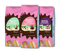 Crazy Cups Set of 3 Ground Coffee for Decaffeinated Chocolate Lovers, Ground Coffee with Chocolate Flavour Includes Death By Chocolate, Peppermint Chocolate, Mocha