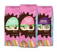 Crazy Cups Set of 3 Ground Coffee for Decaffeinated Chocolate Lovers, Ground Coffee with Chocolate Flavour Includes Death By Chocolate, Peppermint Chocolate, Mocha