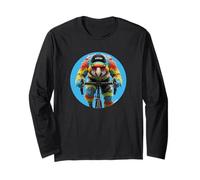 Crazy Cycling Parrot ON Road Bike with Vivid Cap Long Sleeve T-Shirt