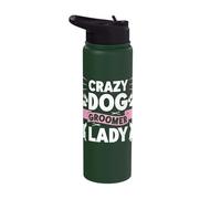 Crazy Dog Groomer Lady Paw Prints Love Stainless Steel Insulated Water Bottle