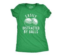 Crazy Dog T-Shirts Womens Easily Distracted by Balls Tshirt Funny Golf Ball Putt Novelty Graphic Tee for Ladies (Heather Green) - XXL