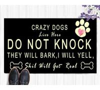 Crazy Dogs Live Here Do Not Knock They Will Bark Doormat Indoor Welcome Front Porch Decor Paw Door Mat Non-Slip Entrance Rugs Washable Rubber Outdoor Door Mats for Home Entry,Floor,Kitchen,Bathroom