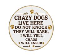 Crazy Dogs Live Here Do Not Knock They Will Bark I Will Yell Chaos Will Ensue Retro Metal Tin Sign, Vintage Metal Poster for Bar, Home, Man Cave, Kitchen, Laundry Room Art Decor 8x8 Inch