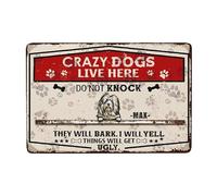 CRAZY DOGS LIVE HERE DO NOT KNOCK THEY WILL BARK I WILL YELL Old English Sheepdog funny dog sign personalized dog name yard Sign home decor 8 x 12 Inch